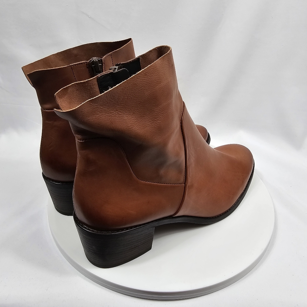NWOT Paul Green Suzette Bootie Ankle Boot Heel Leather Zipper Brown Cognac 6.5 9 - Picture 6 of 16